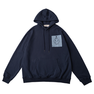 不合群系列 笑只是一种表情 哭脸笑脸秋季日系复古休闲连帽卫衣男
