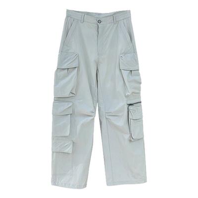 潮牌夏季薄款直筒工装裤男美式多口袋可脱卸宽松青年痞帅阔腿裤潮