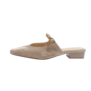 真皮~骄屿方头穆勒包头凉拖鞋女夏外穿2026新款粗跟半拖国风单鞋