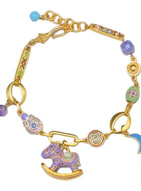 复古轻奢彩色滴油珐琅月亮手链