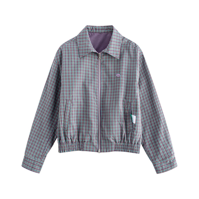 riverstone plus 两面穿翻领哈灵顿夹克女春季纯棉宽松格纹外套