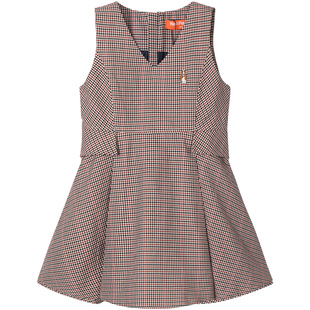 暇步士童装女童连衣裙春秋新款大童学院风格纹裙子儿童V领马甲裙