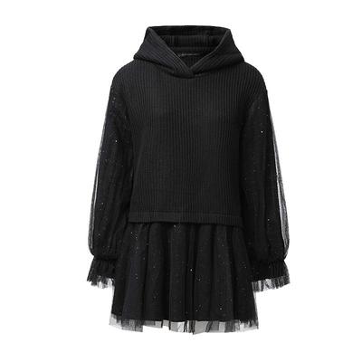 【秒杀】sdeer圣迪奥女装连帽条纹网纱拼接卫衣外套S224Z2234