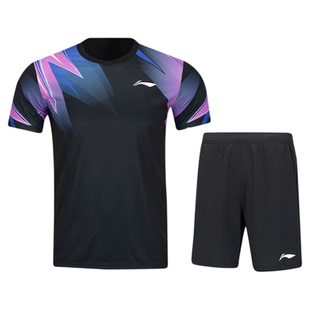 李宁新款羽毛球服男女款俱乐部运动比赛套装速干透气短袖AATV011