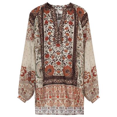 度假风定位裁剪印花裸领衬衫