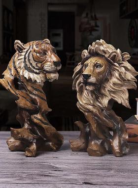 欧式仿真鹰头摆件老虎头雕塑树脂道具玄关办公室桌面动物头像装饰