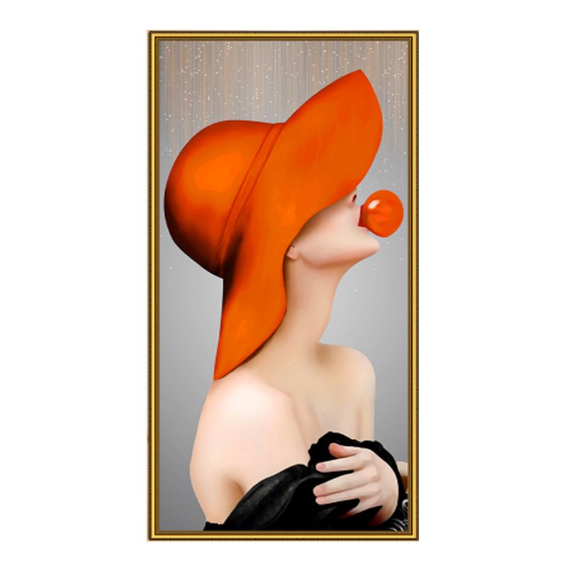 自粘画玄关女孩系列装饰画中式客厅入门贴画走廊竖版防水墙纸喷绘