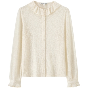 【绵羊毛】BANANA BABY2026年春新款甜美荷叶领佩斯利提花衬衫女