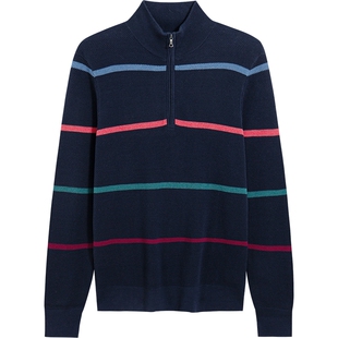 Brooks Brothers/布克兄弟男士25秋冬新品纯棉横条纹半高领毛衣