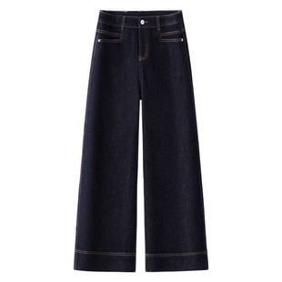 拉夏贝尔高端牛仔裤女秋冬2025款版型超好看加绒小个子九分阔腿裤