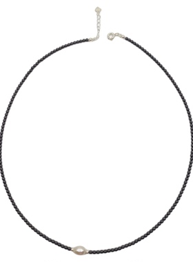 天然黑尖晶石珍珠项链黑色水晶链