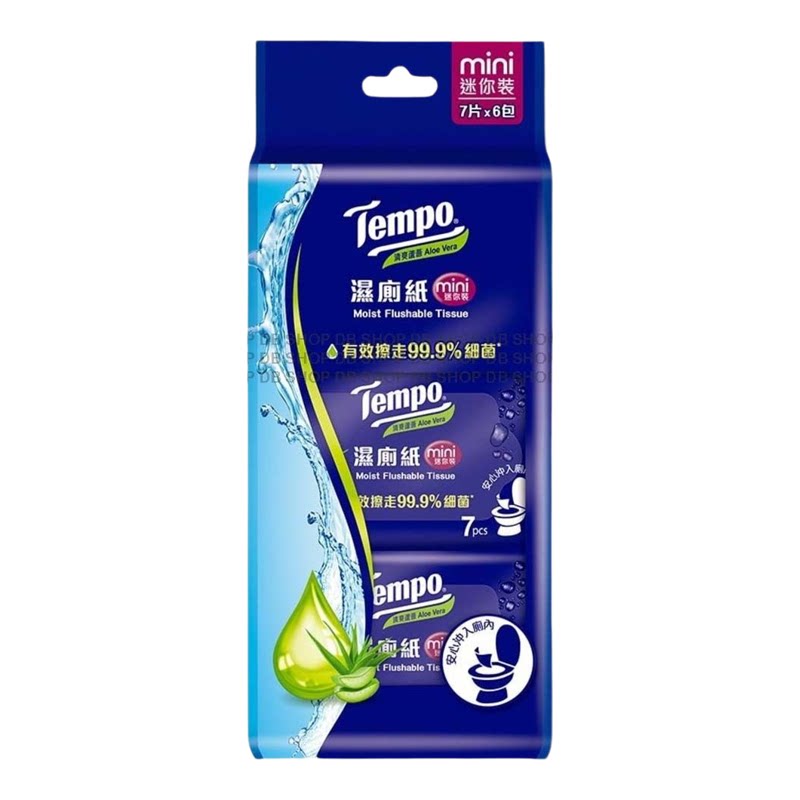 Tempo 得宝迷你装湿厕纸清爽芦荟味7片/包X6健康保护便携装小包版