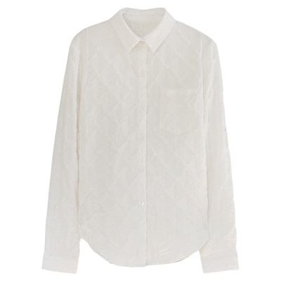 春季新款白色提花植绒女长袖衬衫