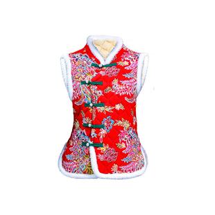 东北大花喜庆马甲女民族风盘扣棉袄妈妈唐装加绒加厚保暖无袖坎肩