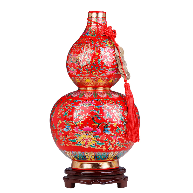 景德镇陶瓷器开口葫芦花瓶欧式珐琅彩客厅插花中式仿古摆件装饰瓶