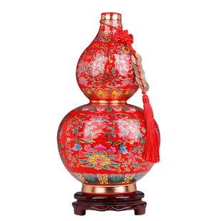 景德镇陶瓷器开口葫芦花瓶欧式珐琅彩客厅插花中式仿古摆件装饰瓶