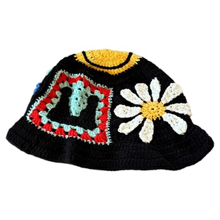 GD同款小雏菊手工钩织渔夫帽女韩版时尚盆帽男百搭大头围毛线帽潮