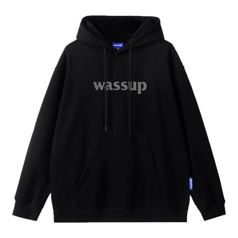WASSUP潮牌基础款重磅连帽卫衣男