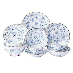 【自营】美浓烧日本进口陶瓷餐具线唐草吃饭碗菜盘拉面汤碗深盘