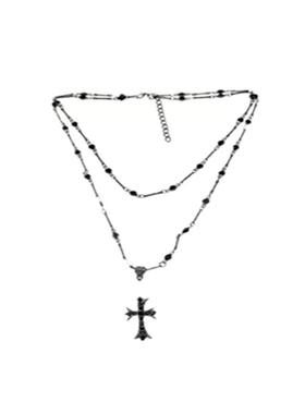 双层叠戴十字架吊坠项链颈链