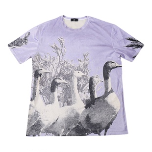 smelt炼动物印花金丝绒紫色光泽T恤男女宽松短袖街头复古油画卫衣
