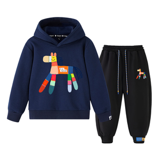 Nyzk马年男童套装加绒卫衣2026新款洋气时髦帅气儿童女童冬装年服