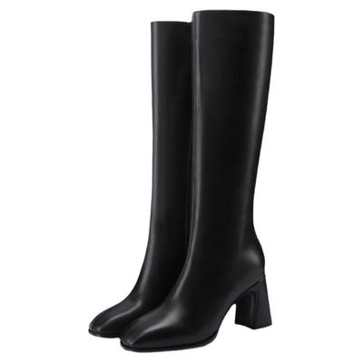 真皮高筒靴不过膝粗高跟长靴真皮