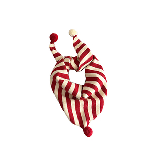 儿童三角巾可爱条纹毛绒三角围巾男女宝宝小球装饰萌系百搭护脖巾