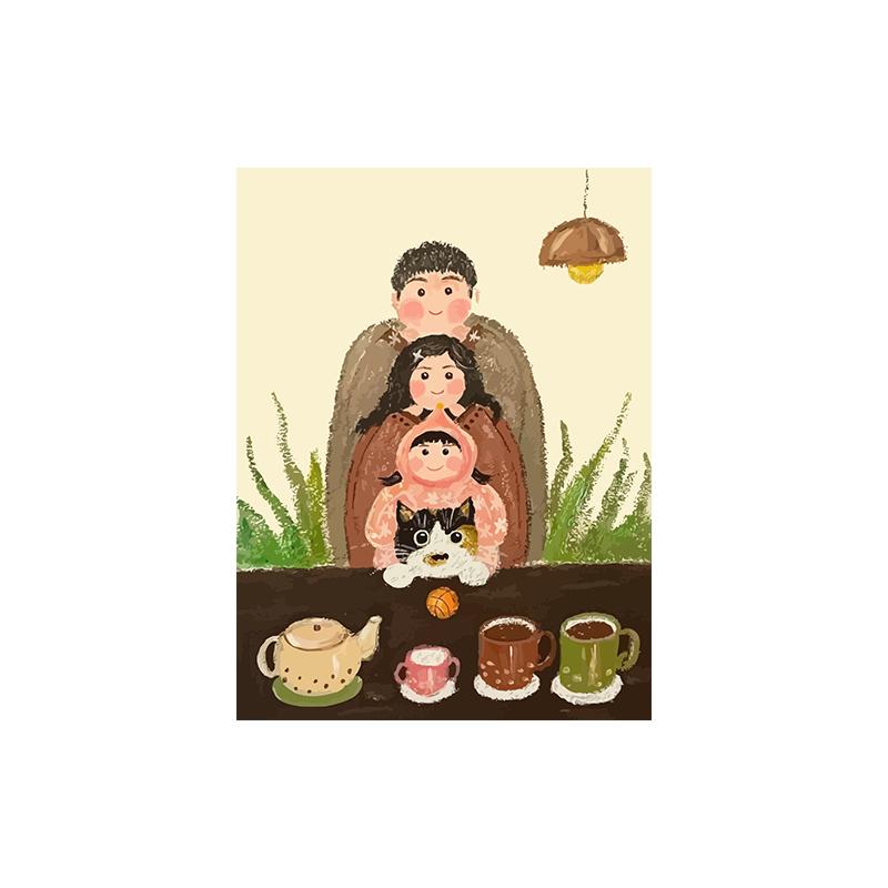 幸福一家diy数字油画手绘装饰画