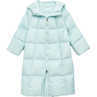 DM100大码百分百女装微胖mm冬季纯色长款插肩加厚连帽羽绒服外套