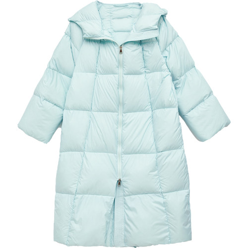 DM100大码百分百女装微胖mm冬季纯色长款插肩加厚连帽羽绒服外套