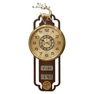 新款福鹿铜钟表挂钟客厅家用创意新中式大气万年历表挂墙石英钟壁