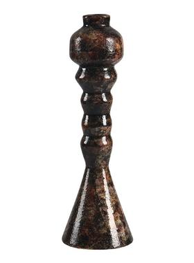 野作中古侘寂黑陶瓷花器禅意摆件