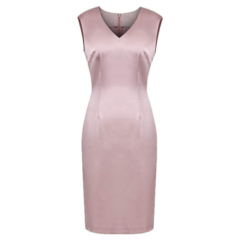 SHIRLEY YU2025夏新款女装原创设计粉色修身V领连衣裙聚会小礼服