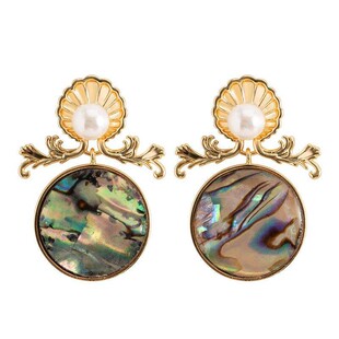 中古风天然鲍鱼贝圆形耳环女轻奢优雅气质高级感珍珠耳饰小众独特