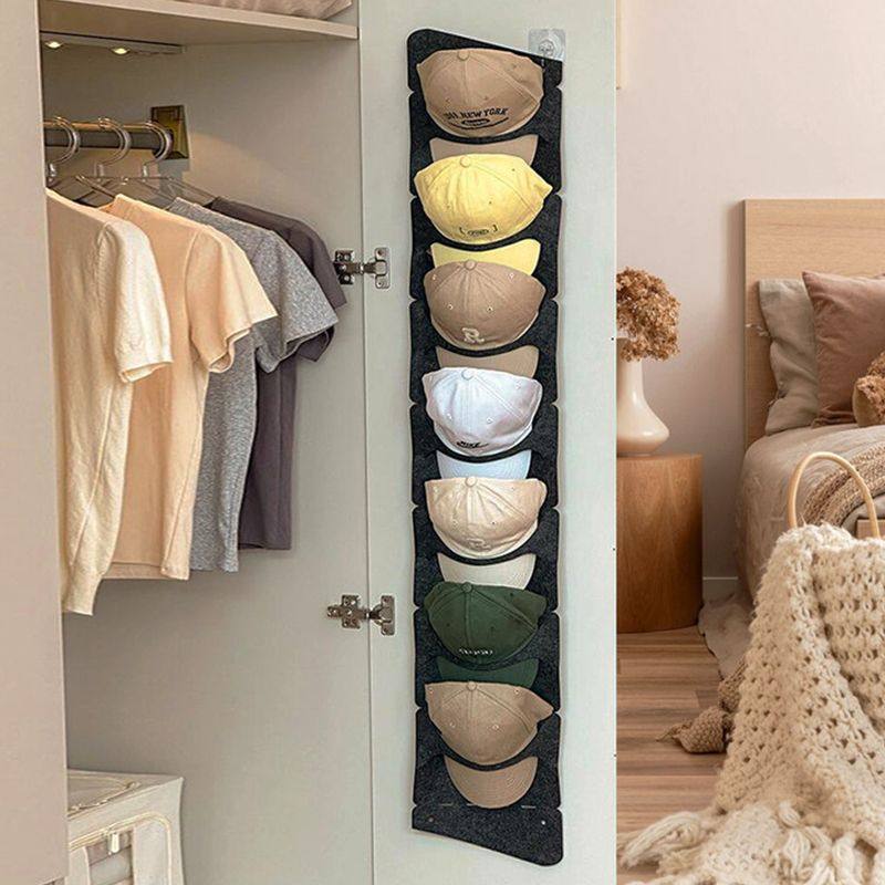 帽子收纳挂袋壁挂发夹发饰收纳架宿舍门后展示袋分格毛毡置物架子