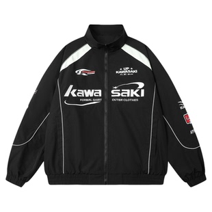 Kawasaki川崎赛车服拼接刺绣机车服字母立领拉链夹克外套男女同款