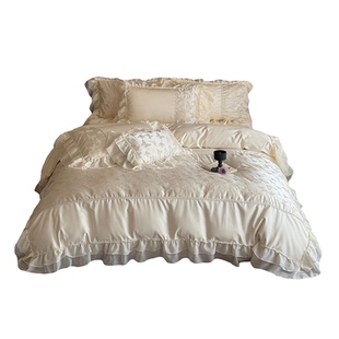 法式仙女风全棉长绒棉四件套蝴蝶蕾丝花边纯棉被套公主风床笠床单