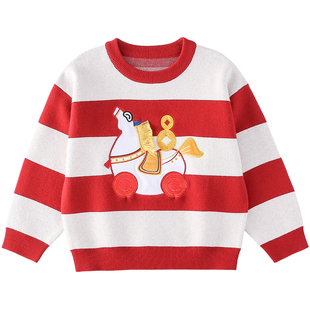 【新年】棉花堂儿童红色条纹毛衣男童秋冬毛线衣过年加厚女童年服