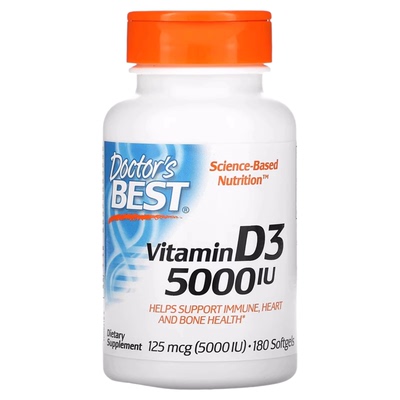 美国进口Doctor's Best维生素D3 Vitamin D3 5000IU 180粒VD3现货