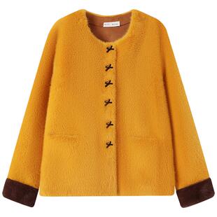 慕兔粉色小香风仿羊羔毛外套女2025冬季新款加厚保暖皮毛一体上衣