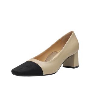 法式真皮鞋子女2026新款春季小香风单鞋瓢鞋粗跟高跟鞋女大码女鞋