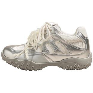 银色内增高德训鞋女鞋2026春季新网面透气休闲板鞋小个子厚底鞋子