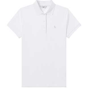 【宋佳明星同款】Hazzys哈吉斯26春夏女士素色polo衫新品短袖上衣