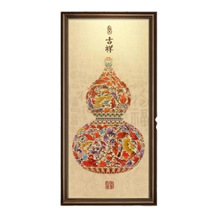 玄关装饰画入户正对门新中式福禄葫芦挂画走廊过道壁画高级感竖版