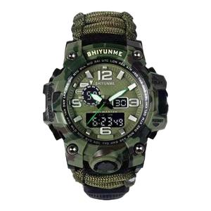 新款多功能救生伞绳指南针温度计男士户外冒险双显运动石英电子表