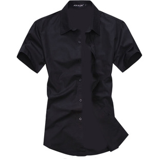 夏装男士纯色短袖衬衫修身韩版商务休闲职业黑色衬衣半袖免烫寸衣