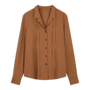 solighter 法式古巴领长袖衬衫女秋季2025新款复古显瘦垂感衬衣