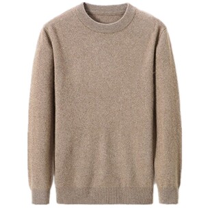 鄂尔多斯市产冬季羊毛衫男纯色长袖针织衫套头圆领打底衫羊绒毛衣