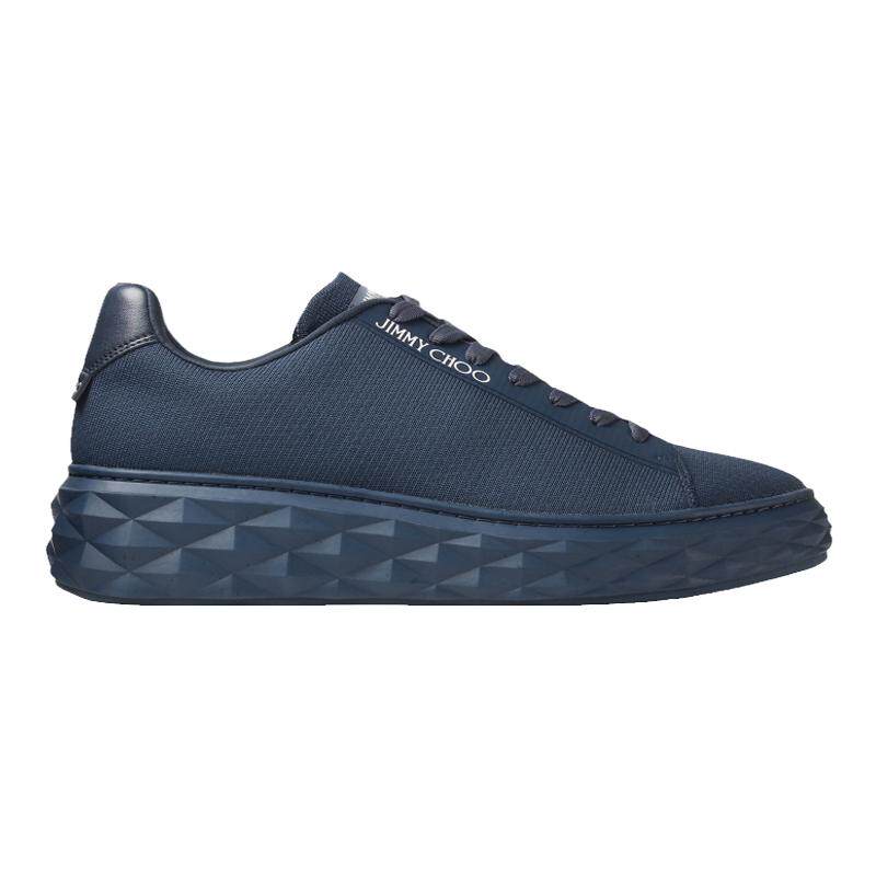 JimmyChoo/周仰杰男鞋仿钻石厚底低帮系带海军蓝色编织运动鞋
